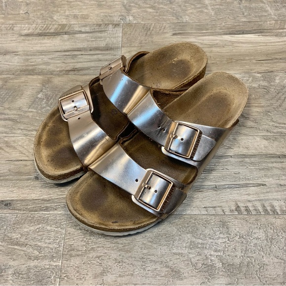 Birkenstock Shoes - Birkenstock Arizona Metallic Copper Buckle Sandals